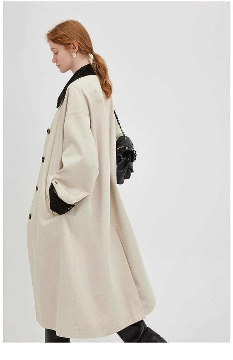 New Retro Color-block Long Trench Coat