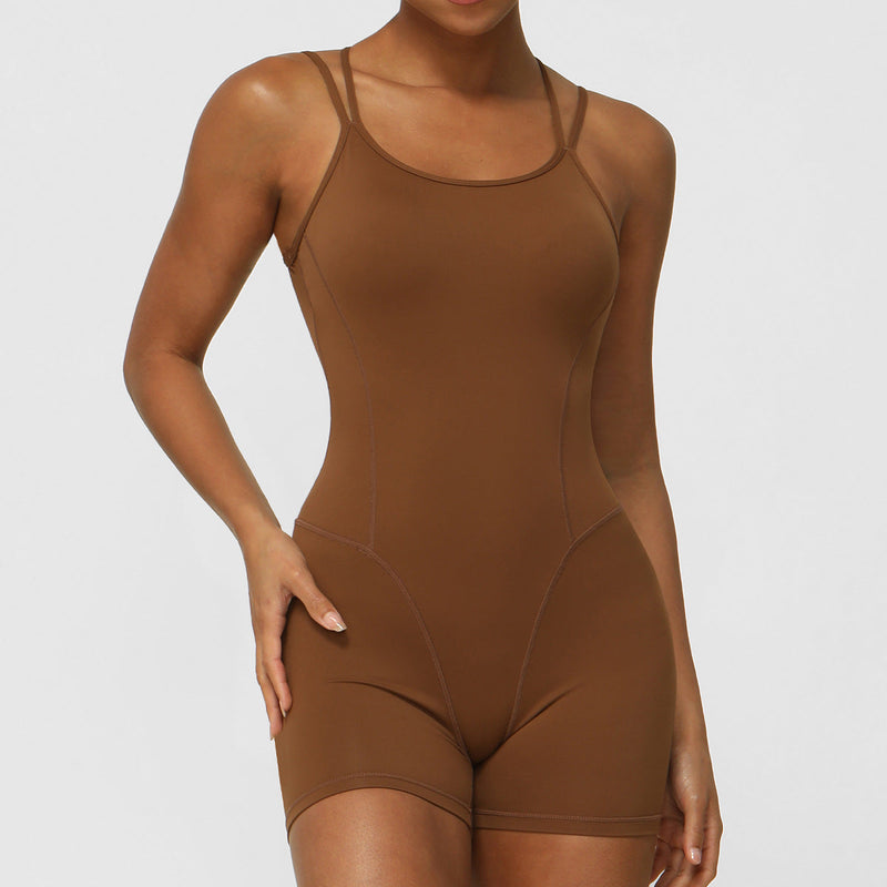 Thin Strap Crossing Beauty Back Yoga Fitness Jumpsuit Bare Back Deep V Plunge Hip Sports Jumpsuit Dance