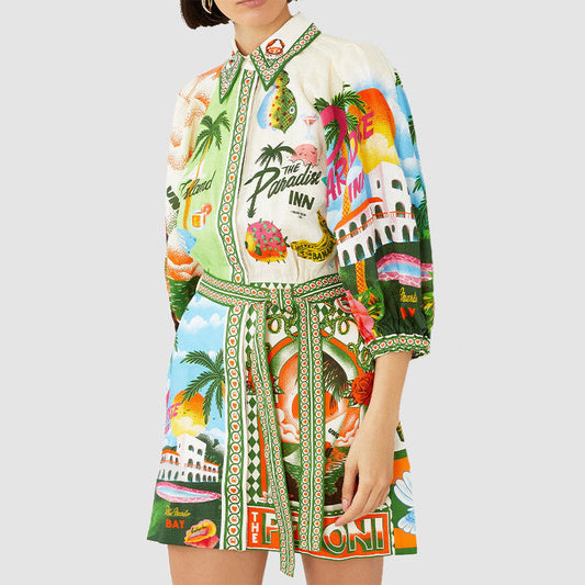Clothing Printing Shirt Cardigan 3/4 Sleeve Office Dress