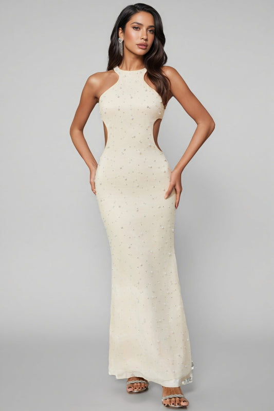 Brucese Neckless Backless Beaded Maxi Dress