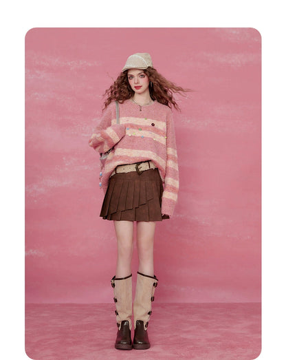 Pink Striped Mohair Sweater