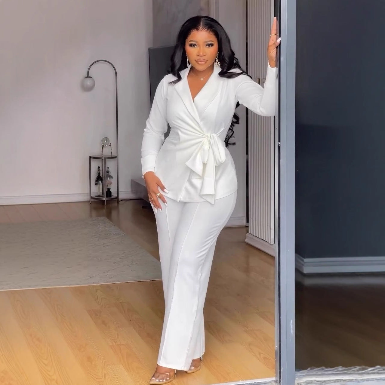 Lace Up Wide Leg Pants Two Piece Set