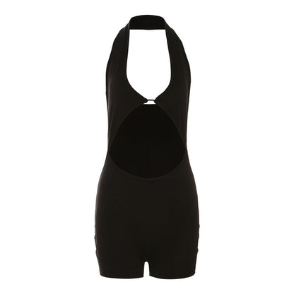 Autumn Winter Clothing Halter Backless Slim Fit Hollow Out Cutout Leggings Jumpsuit for