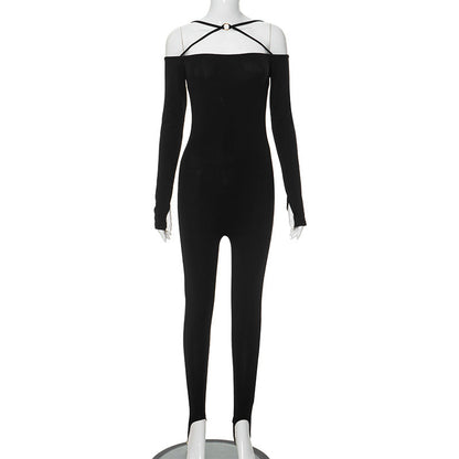 Clothing Autumn Winter Off-shoulder Low-cut Step-on Jumpsuit