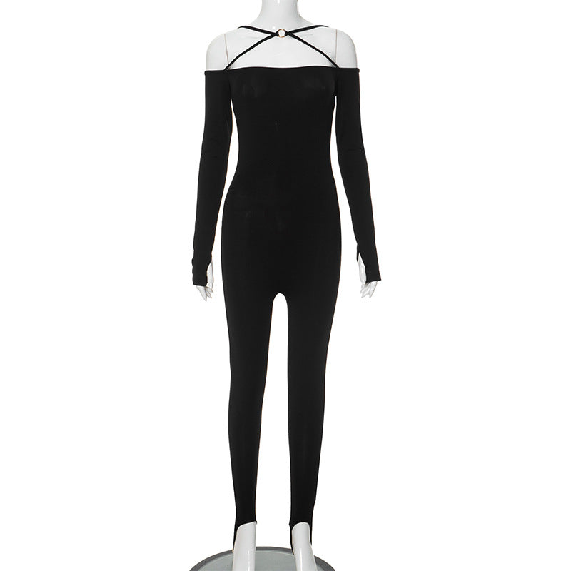Clothing Autumn Winter Off-shoulder Low-cut Step-on Jumpsuit