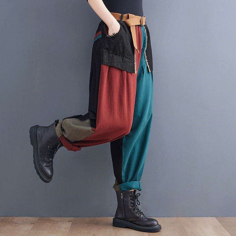 New Literary Stitching Denim Harem Pants Op1027