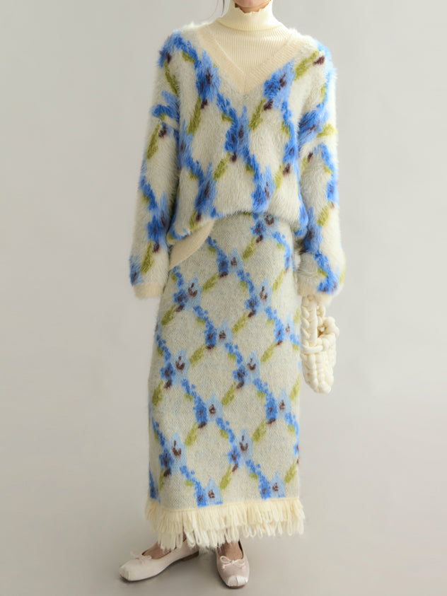 Fringe Knit Wide Skirt