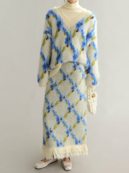 Fringe Knit Wide Skirt