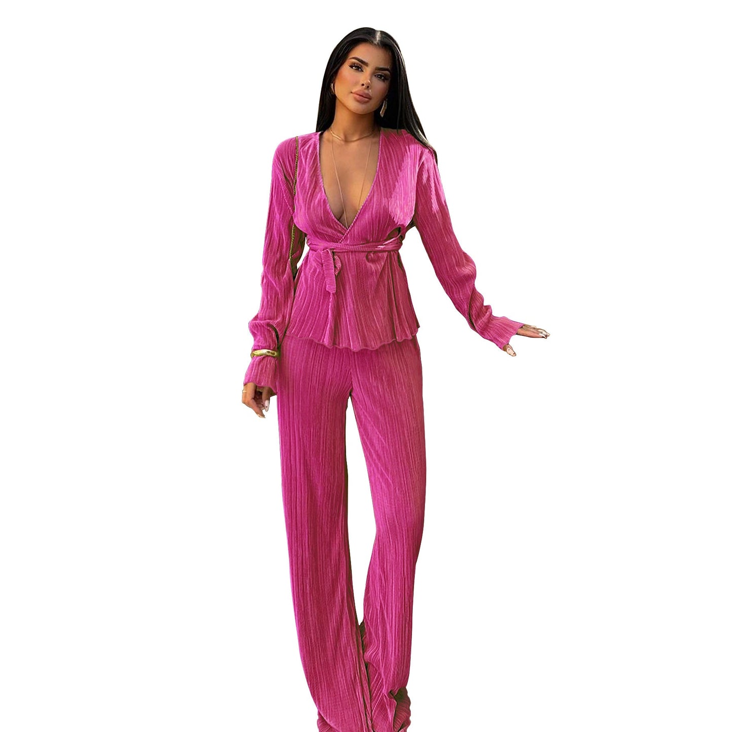Clothing V Neck Long Sleeve Cardigan Autumn Winter Two Piece Set