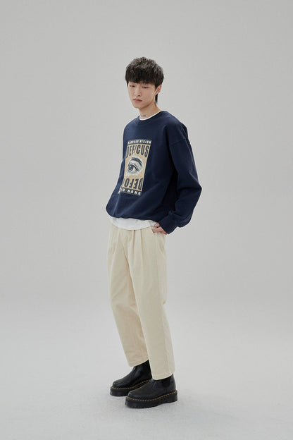 Wide Waist Tab Double-pleated Relaxed Cropped Pants