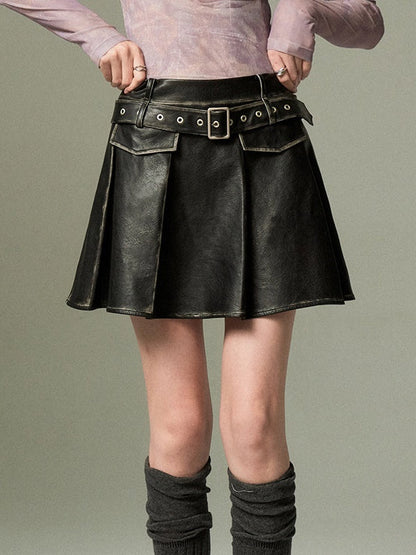 Pleated Leather Skirt
