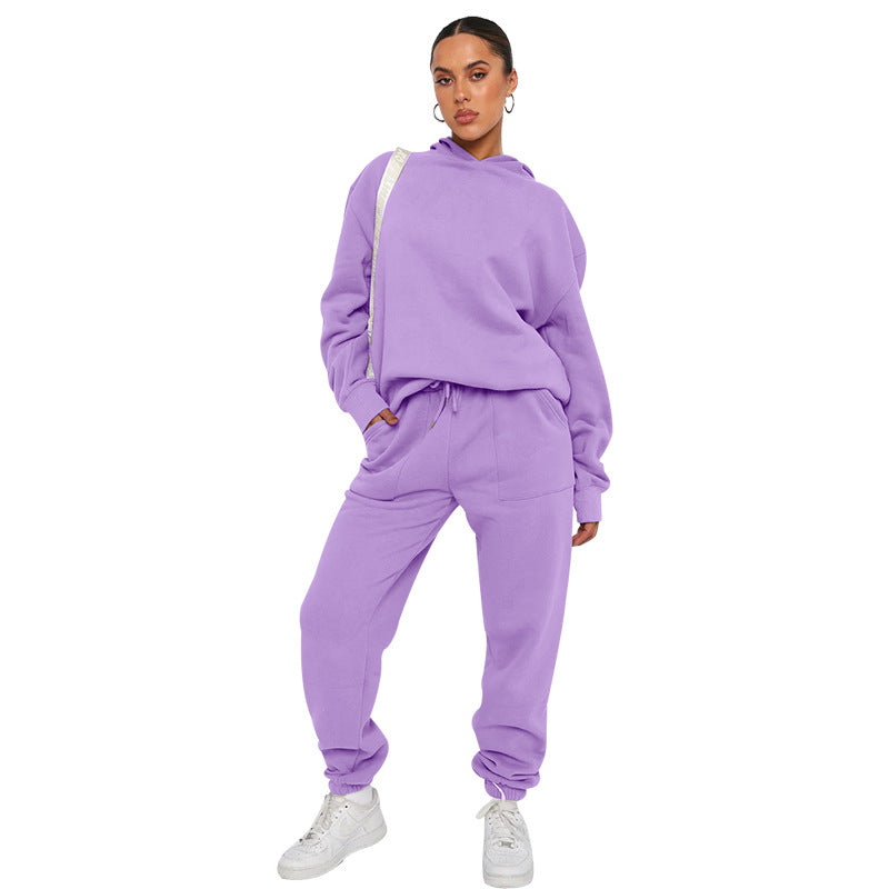 Autumn Winter Color Hooded Long Sleeve Sweater Clothing Trousers Suit