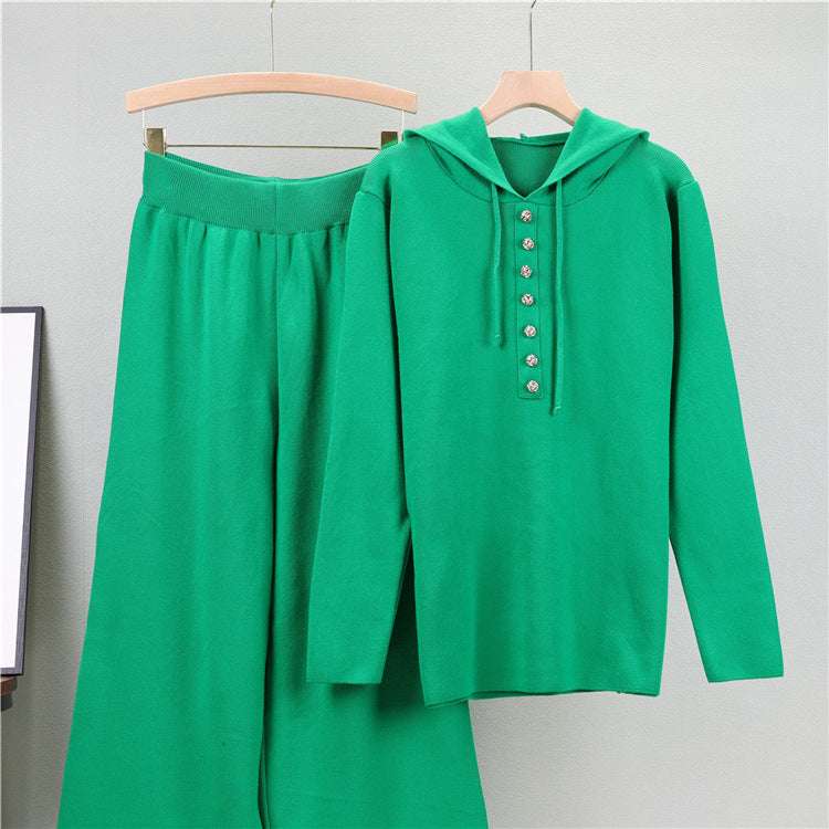 Green - Knitted Sweater Two Piece Set