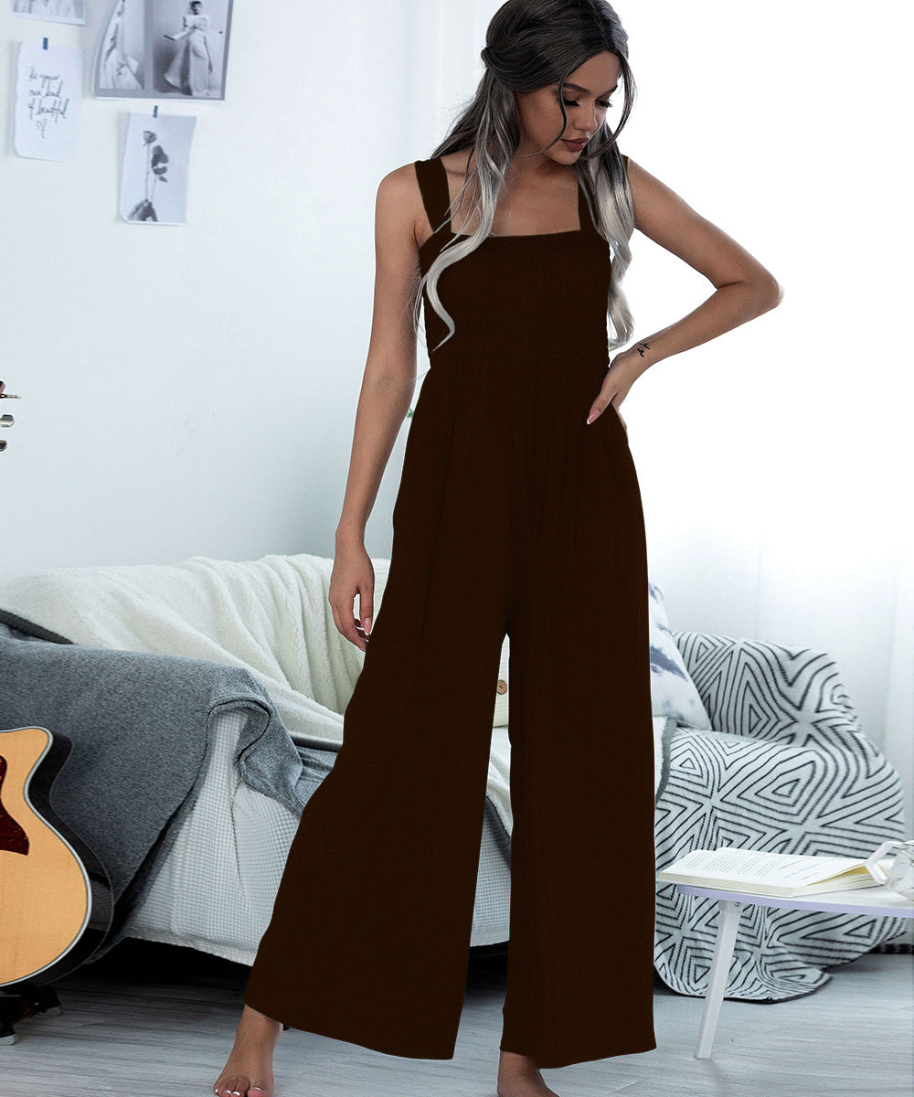 Summer Clothing Smocking Vest Sling Wide Leg Jumpsuit