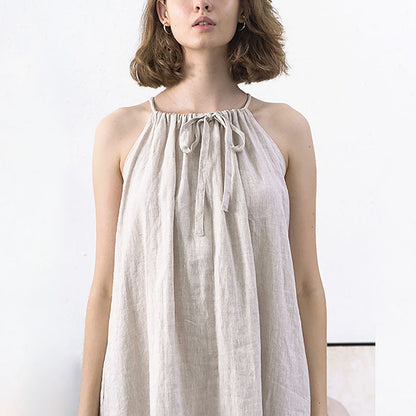 Summer Linen Cami Dress Halter Strap Reverse Cotton Linen Niche Design Maxi Dress Clothing