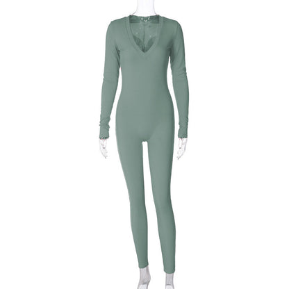 Clothing Spring Color Slim Sports Long Sleeve Jumpsuit
