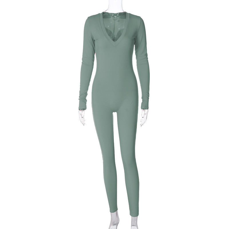 Clothing Spring Color Slim Sports Long Sleeve Jumpsuit