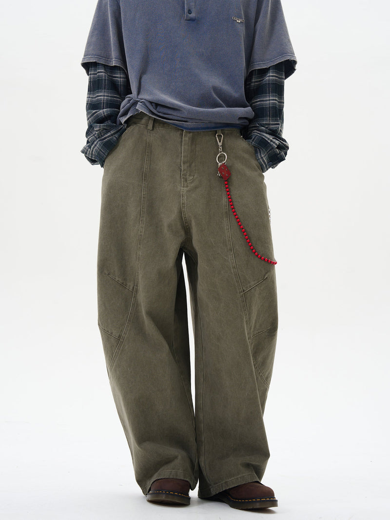 Olive Wide-leg Cargo Chain Pants