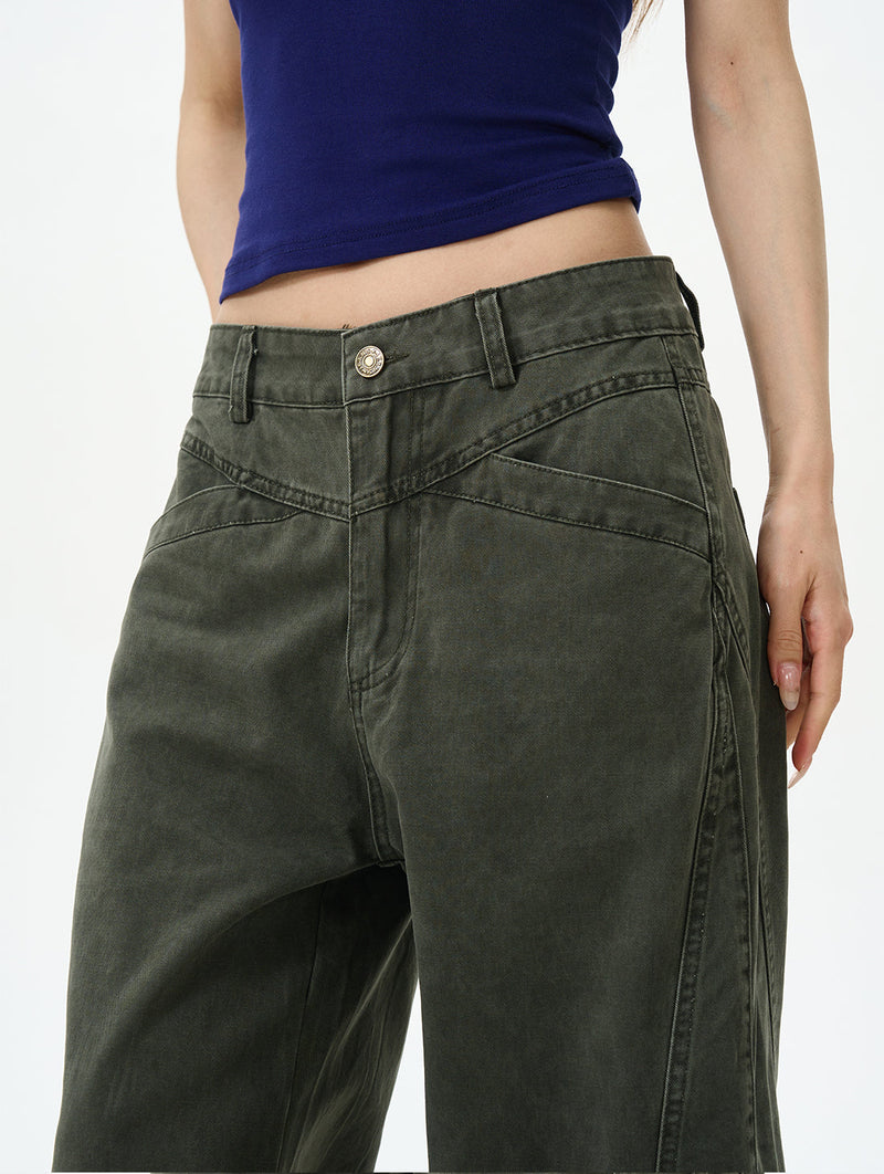 Olive Cargo Wide Leg Pants