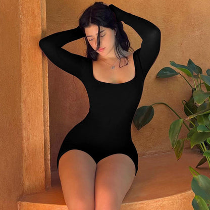Clothing Summer Long Sleeve U Collar Lace Backless High Waist Hip Lifting Sport Yoga Jumpsuit
