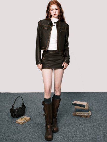 Leather Jacket & Micro Mini Skirt
