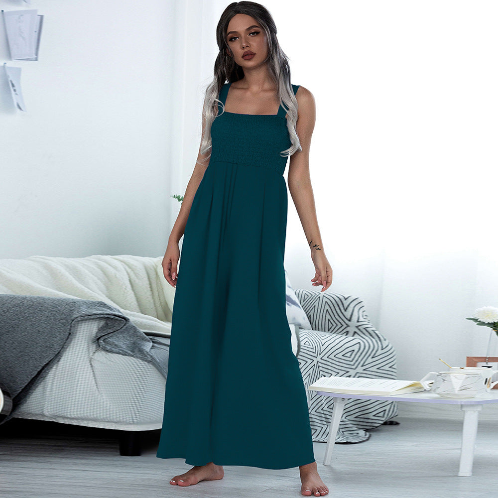 Summer Clothing Smocking Vest Sling Wide Leg Jumpsuit