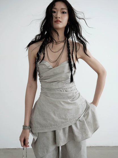 Jnylon Studio Strapless Draped Mini Dress - Light Gray Ruched Bodycon With Asymmetric Hem