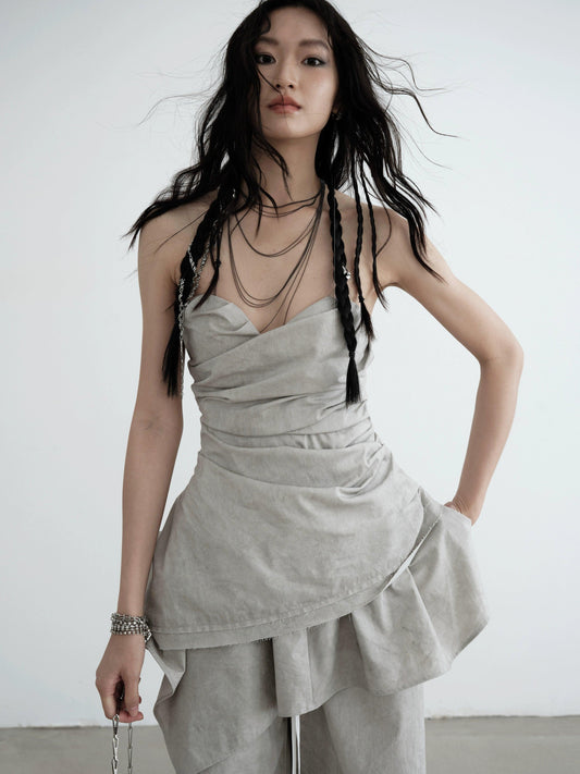 Jnylon Studio Strapless Draped Mini Dress - Light Gray Ruched Bodycon With Asymmetric Hem