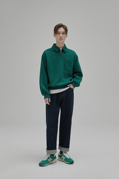 Half-zip Polo Collar Pocket Oversized Sweatshirt