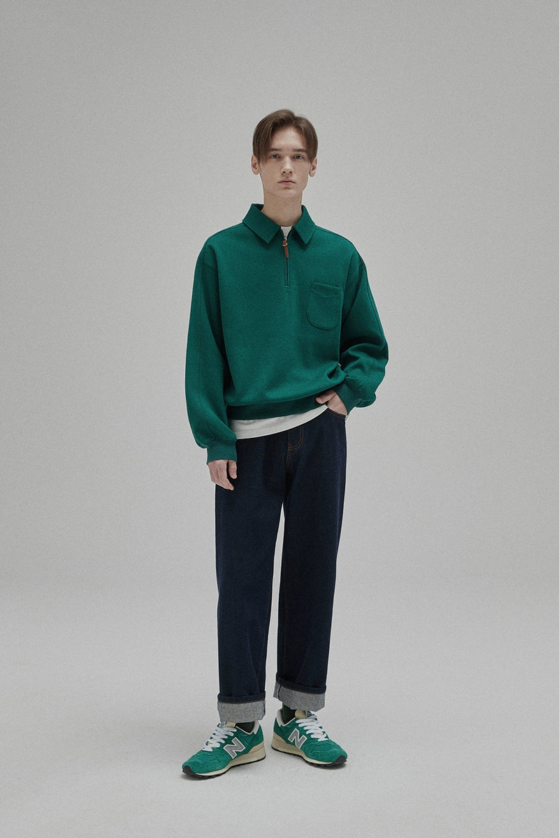 Half-zip Polo Collar Pocket Oversized Sweatshirt
