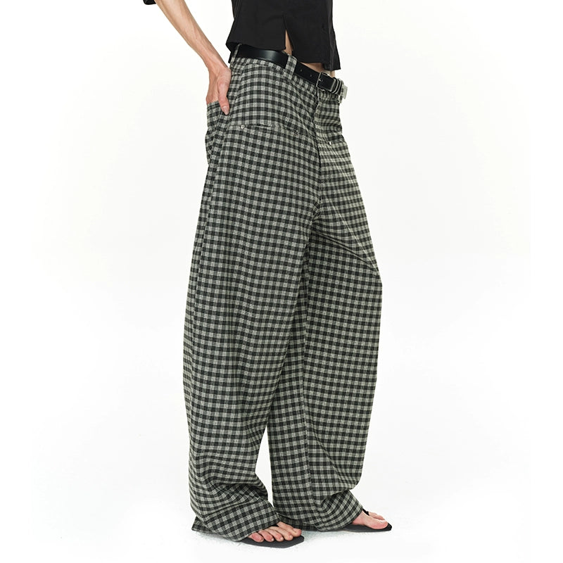 Grey and Black Checkered Loose Pants