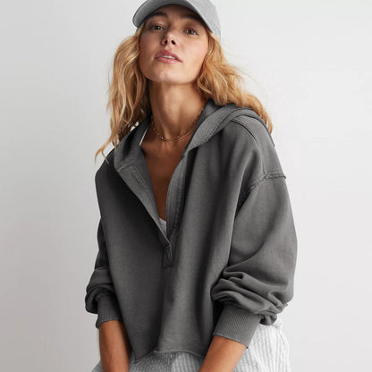 Loose Brand Hooded Sweatshirt Spring Autumn Clothing V Neck Top Pullover Long Sleeved Shirt