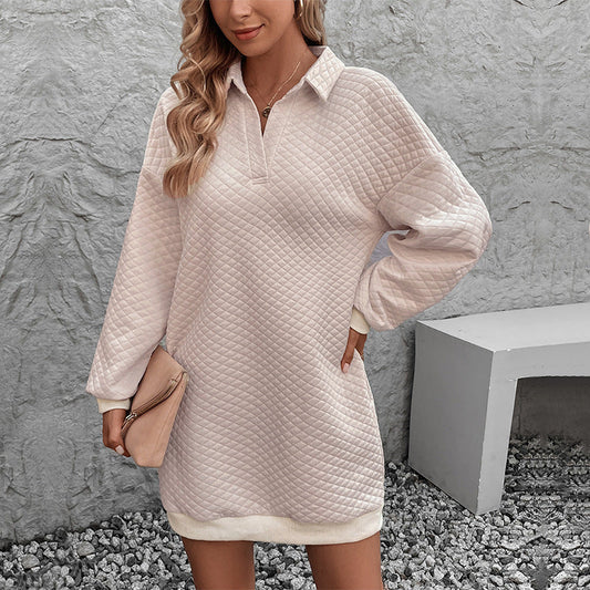 Autumn Color Polo Collar Sweater Dress