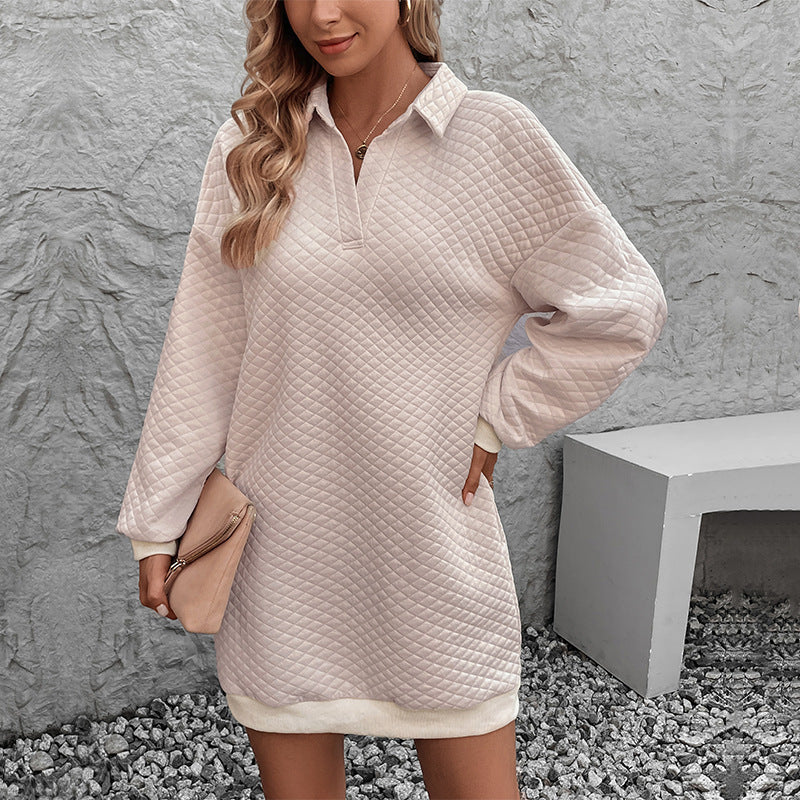 Autumn Color Polo Collar Sweater Dress