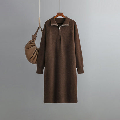 Knitted Dress Spring Autumn High Grade Idle Zipper Pullover Outerwear Overknee Sweater