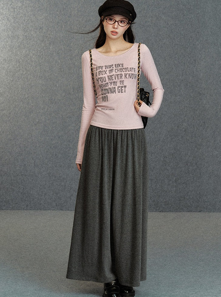 Inspirational Quote Ribbed Long Sleeve Tee: Fitted Graphic T-shirt