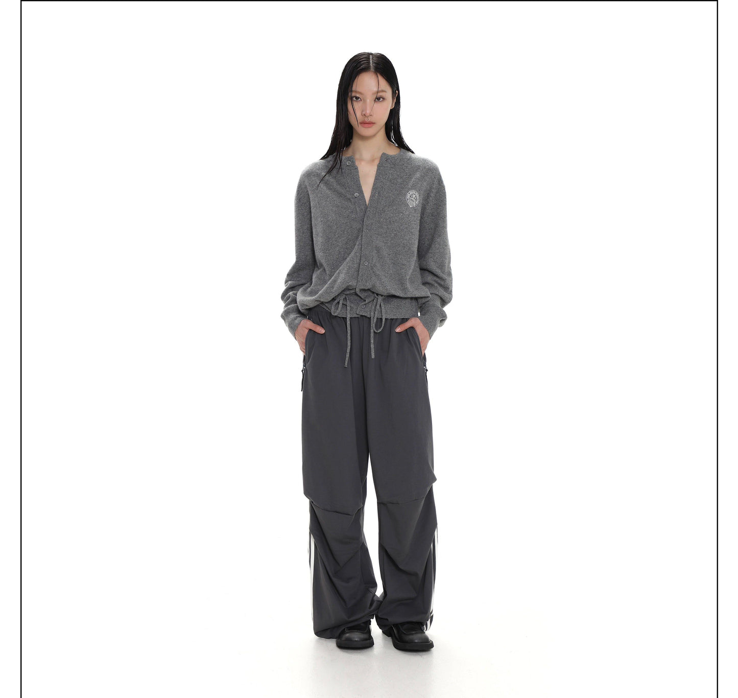 Knit Cardigan With Drawstring and Buttons