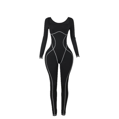 Autumn Clothing Street Personalized Slim Fit Square Collar Split Jumpsuit