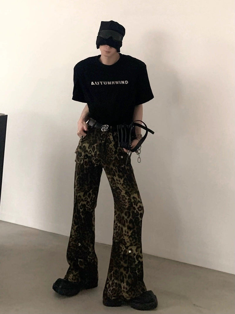 Leopard Print Wide-leg Cargo Pants
