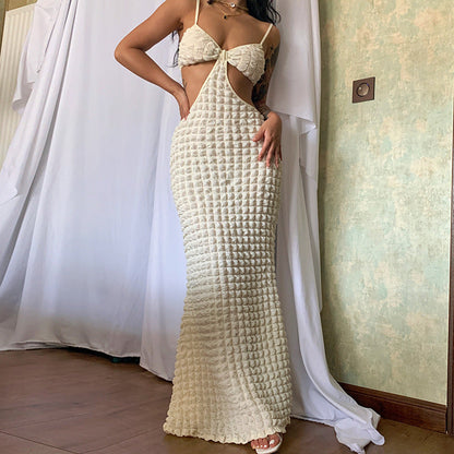 Clothing Color Suspenders Hollow Out Cutout Slim Fit Maxi Dress for