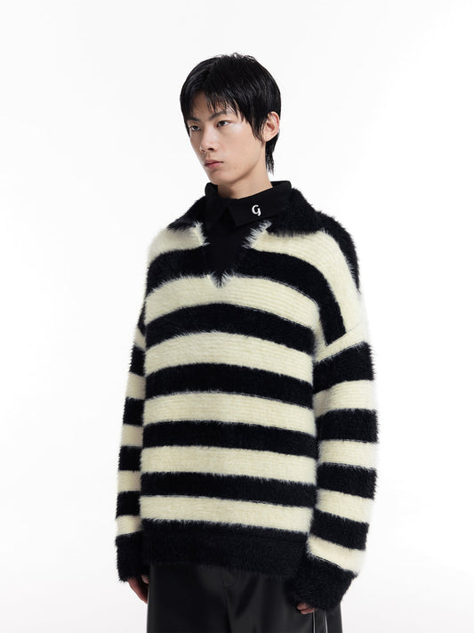 Fuzzy Stripe Pullover Sweater