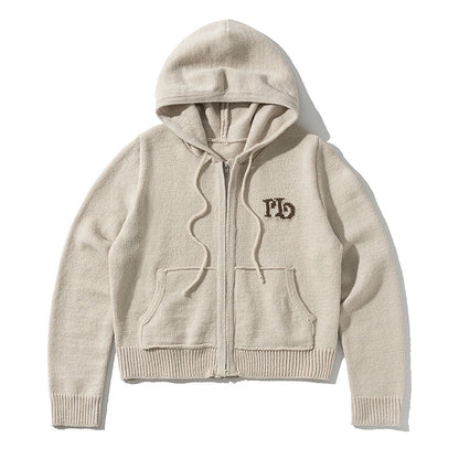Short Hooded Knit Cardigan