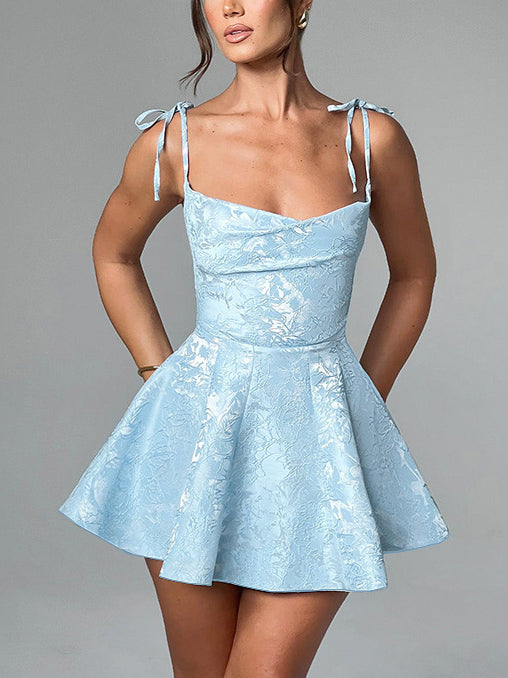 Jacquard Texture Suspender Slimming A-hem Mini Dress