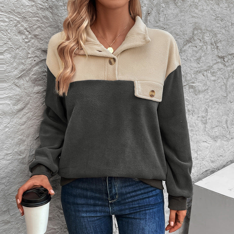 Autumn Winter Sweatshirt Stand Collar Long Sleeve Polar Fleece Multicolor Hoodie