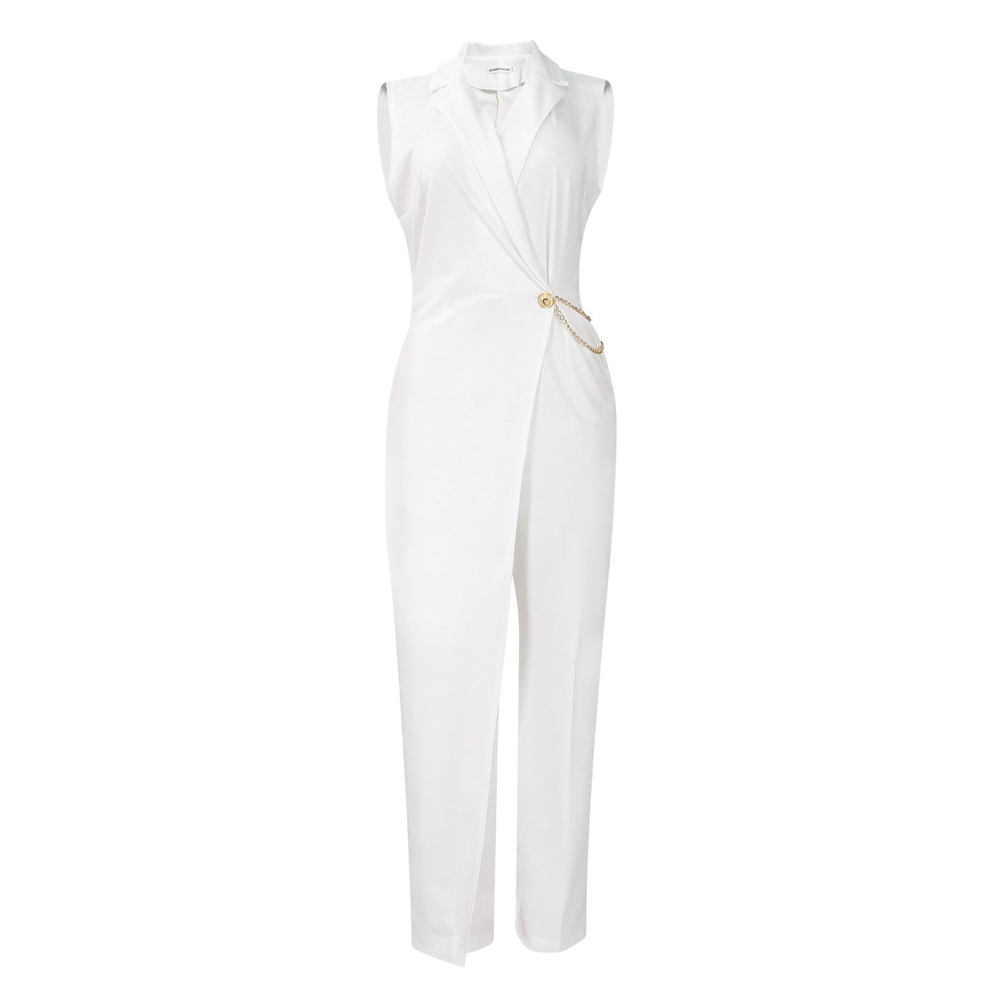 Clothing Suit Collar Tight Waist Chain Loose Wide Leg Jumpsuit
