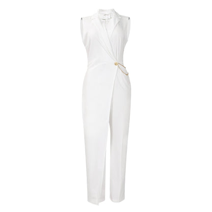 Clothing Suit Collar Tight Waist Chain Loose Wide Leg Jumpsuit