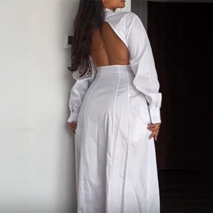 Spring Summer Backless Waist Trimming Color Dress Maxi Dress Clothing