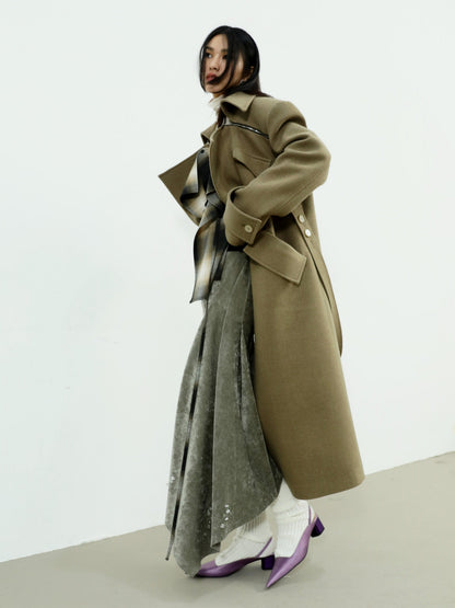 Asymmetric Woolen Coat With Faux Layered Look