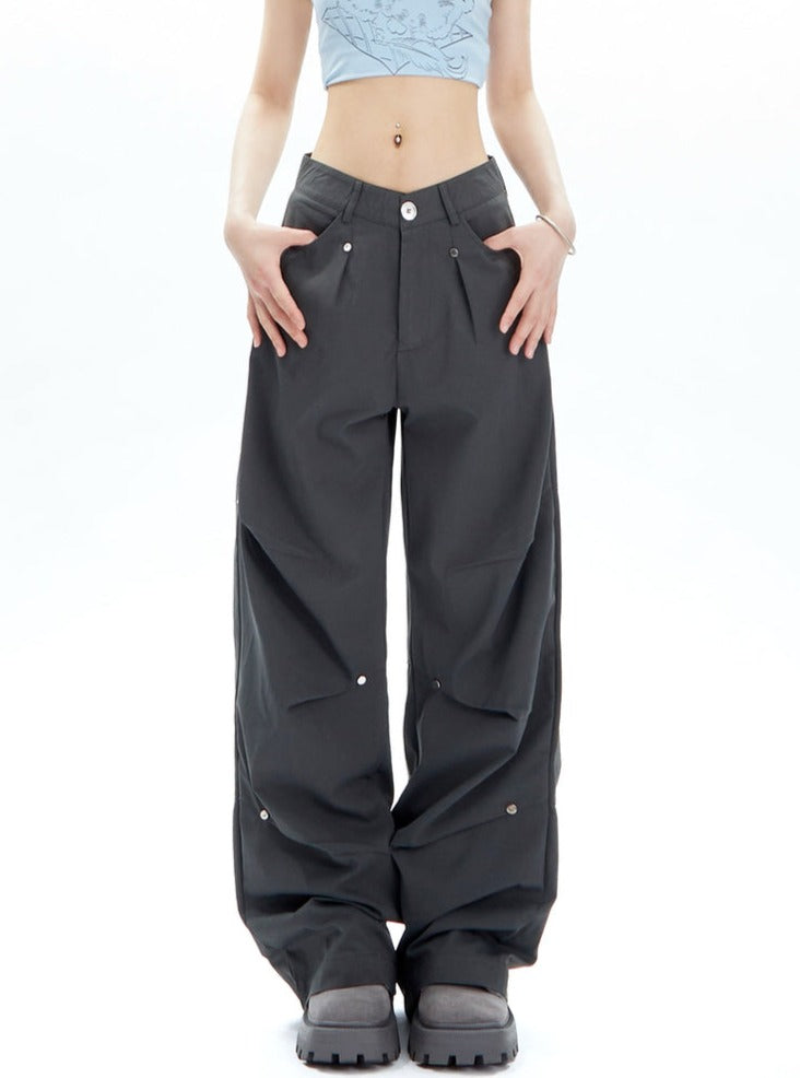 Charcoal Cargo-style Wide-leg Pants