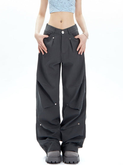 Charcoal Cargo-style Wide-leg Pants